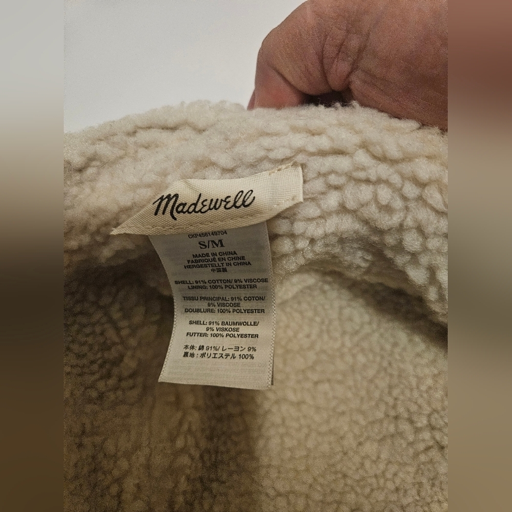 Madewell - Women's S/M Canvas Sherpa  Camel Bucket Hat with Soft White Trimll - Picture 3 of 5